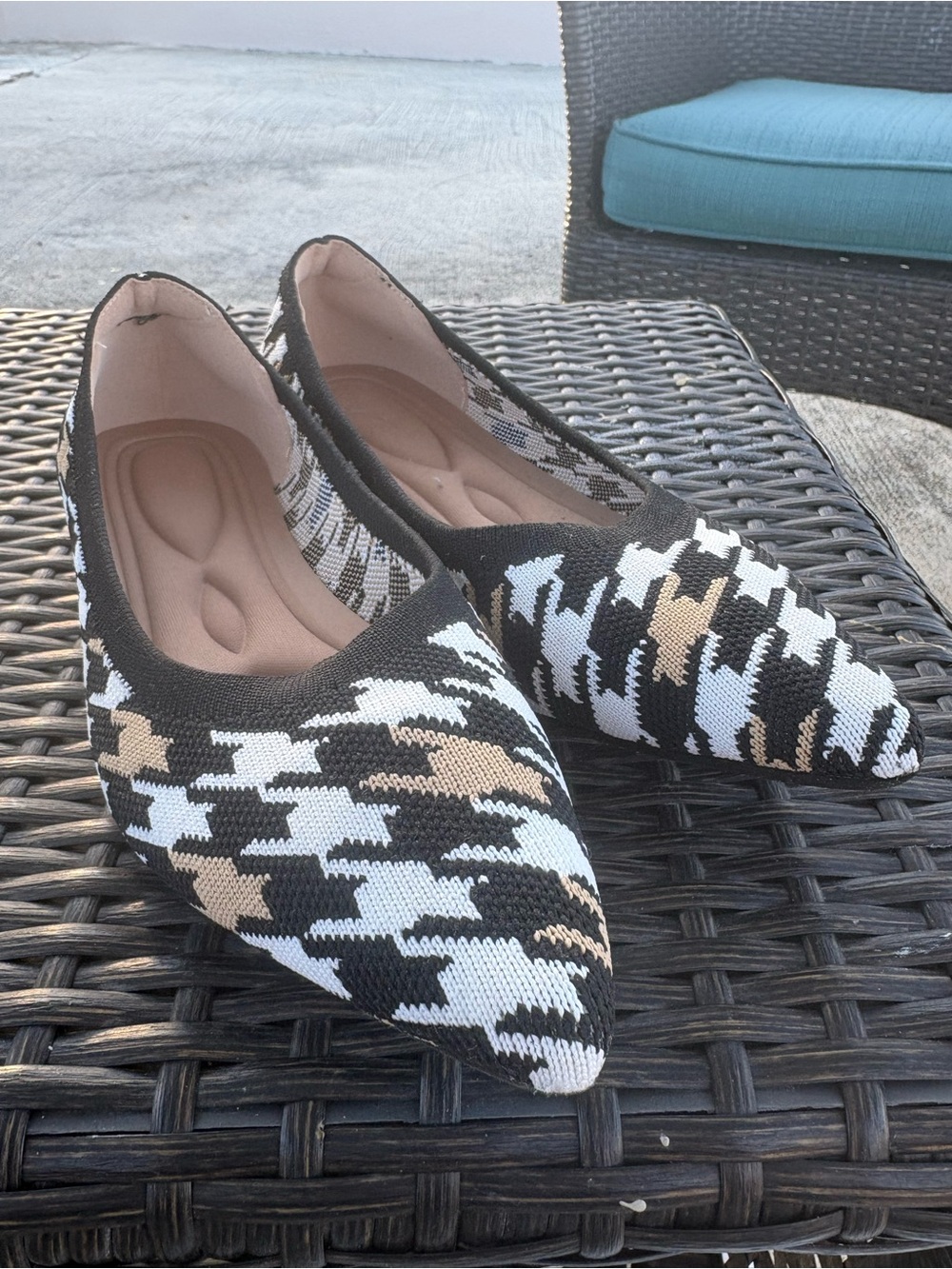 Pointed Knit Ballet Flats in Black, White & Beige